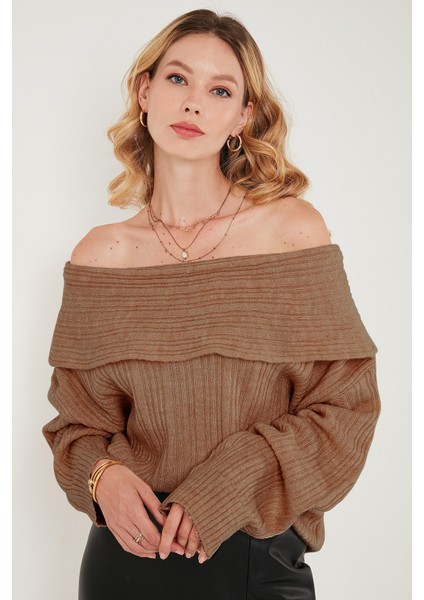 Oversize Fit Madonna Yaka Triko Kazak Bayan KAZAK 4615216 indirimleri