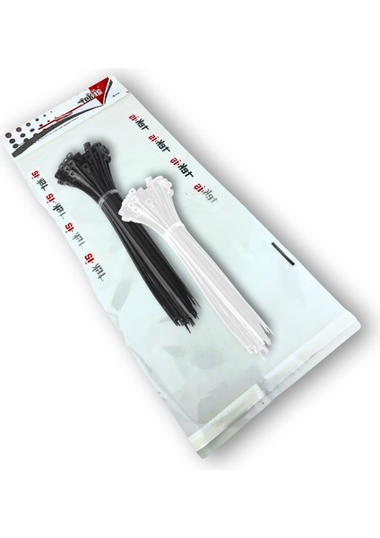 Plastik Kablo Bağı Klipsi Cırt Kelepçe 200 mm x 3.6 mm Siyah Beyaz 25'er Adet