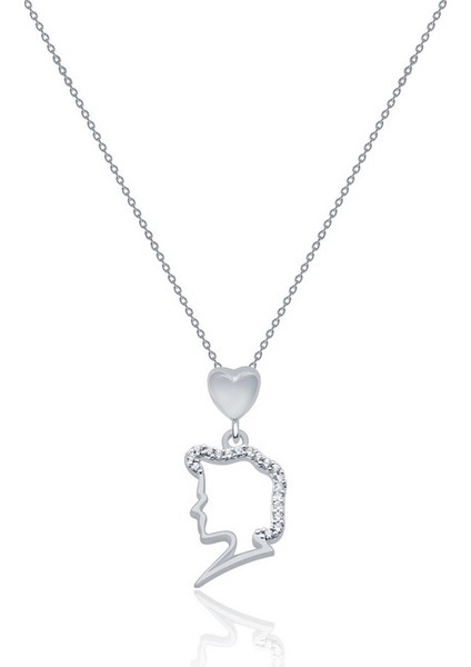 14 Ayar Beyaz Altın Kalp Figürlü Kolye