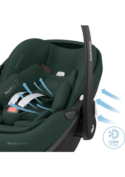 Pebble 360 Pro Dünyanın Ilk Kızaklı, Araç Dışına Çıkabilen Adac'lı 360 Dönebilen Tam Yatabilen Isofix Bazalı Ana Kucağı ve Bebek Oto Koltuğu 0-13 kg Twillic Green