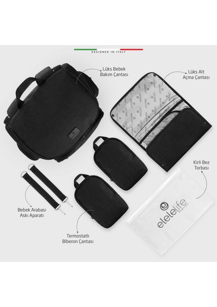 Elelelife Flora 2 4in1 Anne Bebek Bakım Çantası Siyah modelleri