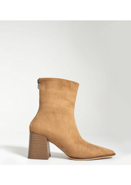 Açık-Taba Süet Kadın Topuklu Bot