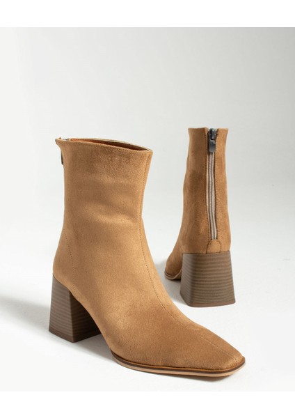 Açık-Taba Süet Kadın Topuklu Bot modelleri