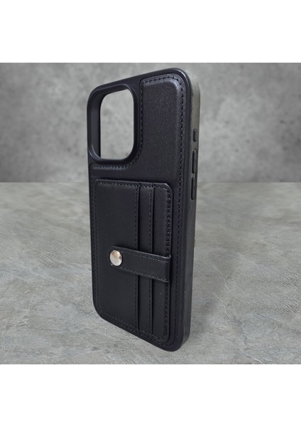 iPhone 15 Pro Max Siyah Suni Deri Kartlıklı Premium Kılıf modelleri