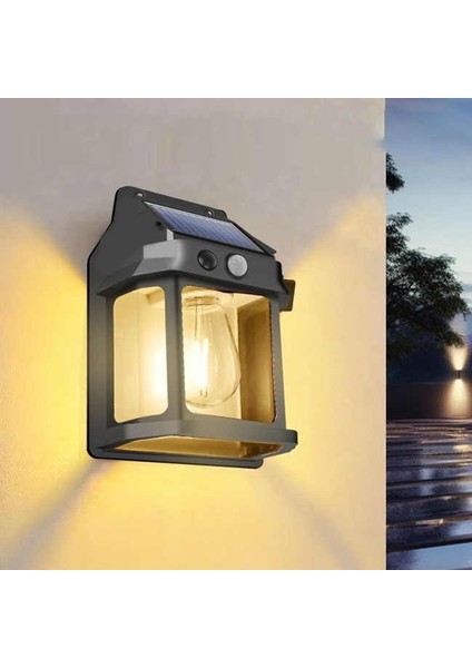 18W Sensörlü Gün Işığı Rustik Güneş Enerjili Bahçe Lambası Ev Balkon Teras Veranda Solar Aplik