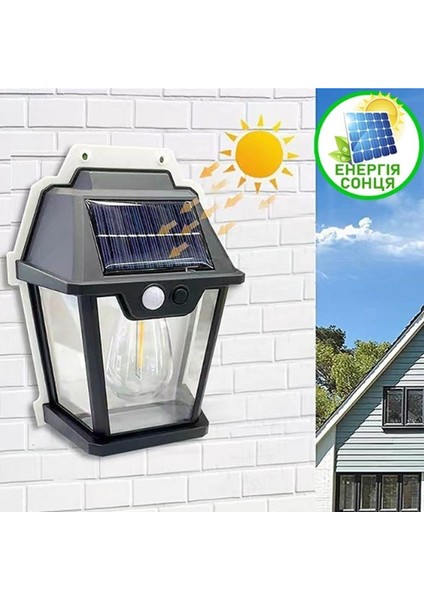 18W Sensörlü Gün Işığı Rustik Güneş Enerjili Bahçe Lambası Ev Balkon Teras Veranda Solar Aplik