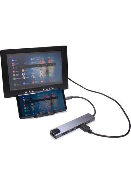 Type-C 8 In 1 Hub Çoğaltıcı Lan-Hdmı-2x Usb-2x Type-C - Sd-Micro Sd Kart Okuyucu Hub Çoğaltıcı