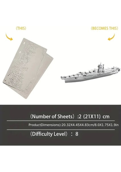 Uss Theodore Roosevelt Uçak Gemisi 3D Metal Maket Bulmaca Puzzle Modeli Kitleri Dıy 14+ Yaş 120 Parça