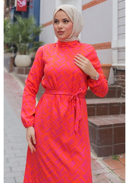 Rayel Dokuma Viskon Elbise 1336 - Fuşya fiyatları