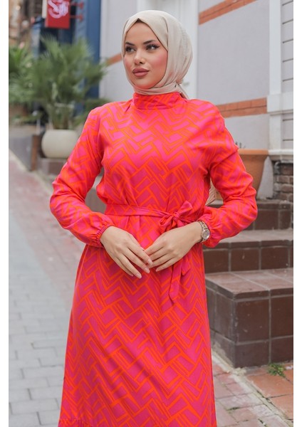 Rayel Dokuma Viskon Elbise 1336 - Fuşya fırsatları