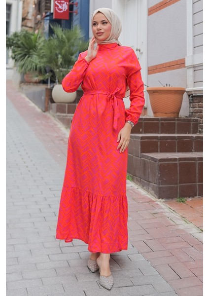 Rayel Dokuma Viskon Elbise 1336 - Fuşya indirimleri