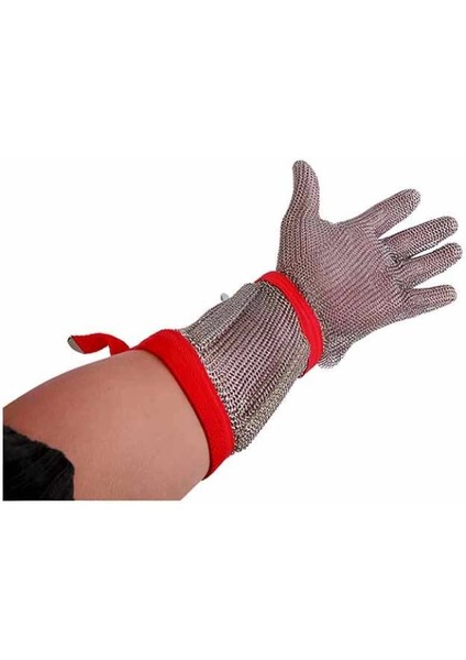 Çelik Kasap Eldiveni | Kesilmez Çelik Örgü Apron Eldiven 8 cm Kırmızı (M) (El-Uzk)