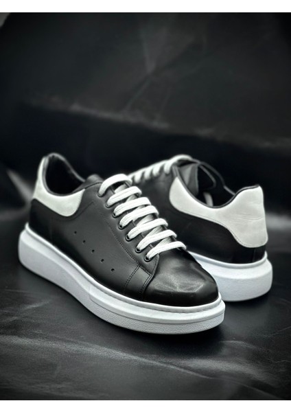 Siyah Yüksek Tabanlı Ortopedik Spor Ayakkabı – Rahat & Şık Günlük Erkek Sneaker, Casual
