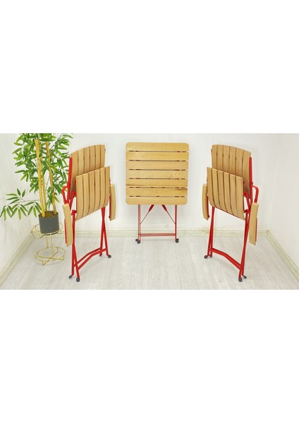 Katlanır Kol Dayamalı 2'li Set Naturel Dolu Demirden Kollu Takım (Bahçe-Balkon-Otel-Cafe) modelleri
