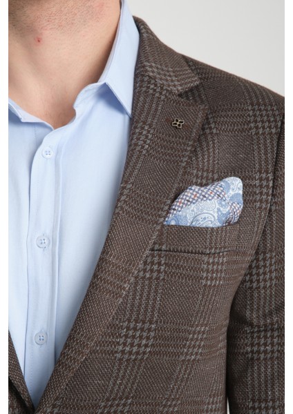 Eleventy Erkek Kahve Likralı Pamuk Karışımlı Ekose Desenli Slim Fit Spor Blazer Ceket fiyatları
