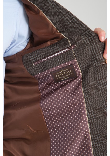 Eleventy Erkek Kahve Likralı Pamuk Karışımlı Ekose Desenli Slim Fit Spor Blazer Ceket modelleri