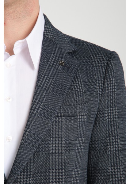 Eleventy Erkek Lacivert Likralı Pamuk Karışımlı Ekose Desenli Slim Fit Spor Blazer Ceket fiyatları