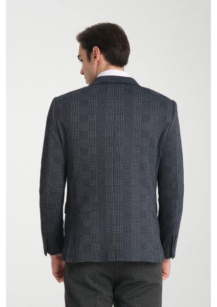 Eleventy Erkek Lacivert Likralı Pamuk Karışımlı Ekose Desenli Slim Fit Spor Blazer Ceket fırsatları