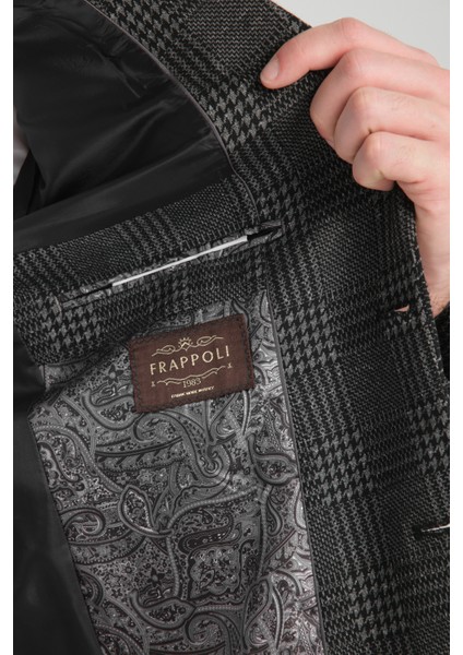 Eleventy Erkek Siyah Likralı Pamuk Karışımlı Ekose Desenli Slim Fit Spor Blazer Ceket