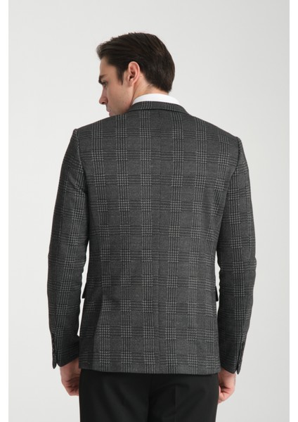 Eleventy Erkek Siyah Likralı Pamuk Karışımlı Ekose Desenli Slim Fit Spor Blazer Ceket fırsatları