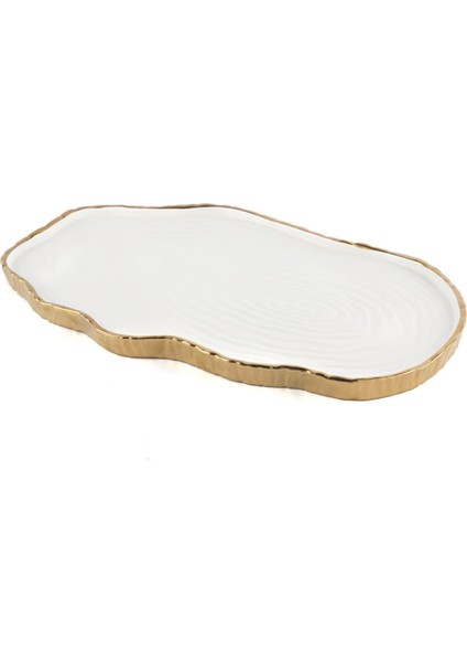 Beyaz Gold Servis Tabağı 40x25cm