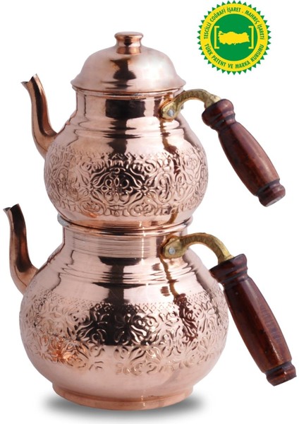 Bakır Büyük Sarmaşık Desenli Çaydanlık
