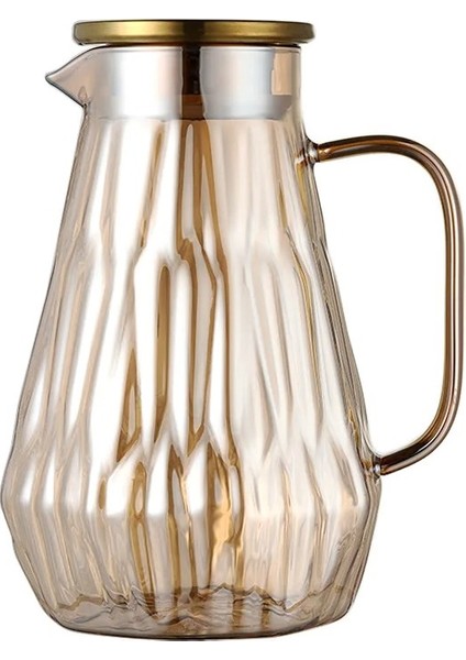 Borosilikat Amber Cam Gold Kapaklı Sürahi 1900 ml & 2 Adet Borosilikat Cam Kupa 450 ml (Mrc)