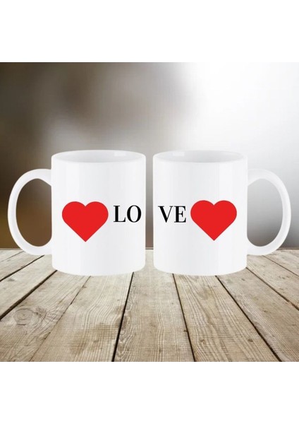 Sevgililer Gününe Özel 2 Adet Love Yazılı Özel Tasarım Kalp Kulplu Kupa Kırılmaz Strafor Köpükle Paketlenmiştir