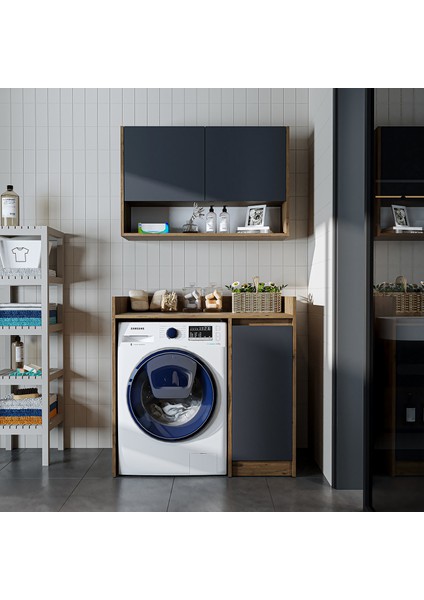 Çamaşır-Kurutma Makinesi Dolabı+ Üst Dolabı, Banyo Dolabı 100 cm