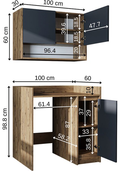 Çamaşır-Kurutma Makinesi Dolabı+ Üst Dolabı, Banyo Dolabı 100 cm