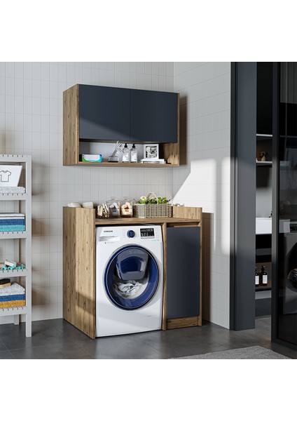 Çamaşır-Kurutma Makinesi Dolabı+ Üst Dolabı, Banyo Dolabı 100 cm