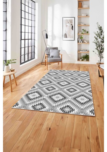 Dijital Baskılı Modern Etnik Model Yıkanabilir Kaymaz Yolluk Mutfak Salon Halısı, Modern-128-Gri,
