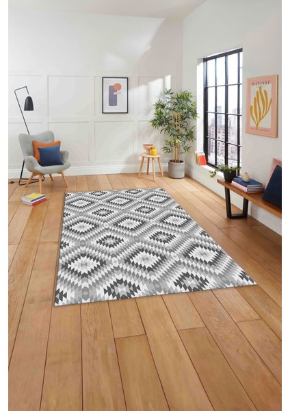 Dijital Baskılı Modern Etnik Model Yıkanabilir Kaymaz Yolluk Mutfak Salon Halısı, Modern-128-Gri,