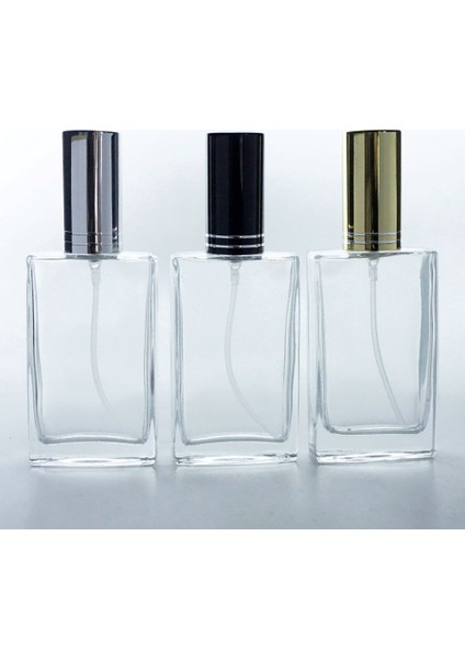 20 Adet Boş Cam Parfüm Şişe, 50 Ml, Ixr Model, Şeffaf, Metal Valf ve Kapaklı