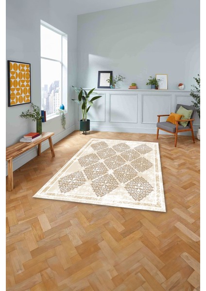 Baskılı Modern Vektörel Modelli Yıkanabilir Kaymaz Yolluk Mutfak Salon Halısı, Modern-131-Bej, fiyatları