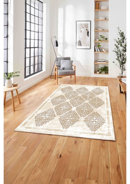 Baskılı Modern Vektörel Modelli Yıkanabilir Kaymaz Yolluk Mutfak Salon Halısı, Modern-131-Bej, modelleri