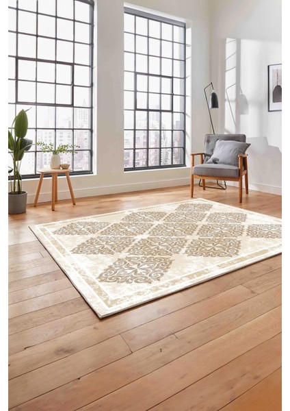 Baskılı Modern Vektörel Modelli Yıkanabilir Kaymaz Yolluk Mutfak Salon Halısı, Modern-131-Bej, fırsatları