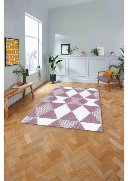 Baskılı Modern Üçgen Desenli Yıkanabilir Kaymaz Yolluk Mutfak Salon Halısı, Modern-125-Pembe, fiyatları