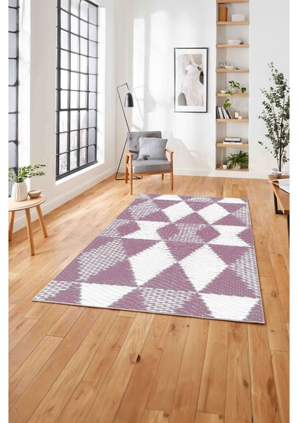 Baskılı Modern Üçgen Desenli Yıkanabilir Kaymaz Yolluk Mutfak Salon Halısı, Modern-125-Pembe, modelleri