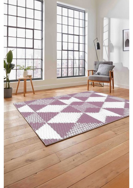 Baskılı Modern Üçgen Desenli Yıkanabilir Kaymaz Yolluk Mutfak Salon Halısı, Modern-125-Pembe, fırsatları