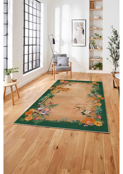 Baskılı Modern Çiçek Motifli Yıkanabilir Kaymaz Yolluk Mutfak Salon Halısı, Modern-150-Yeşil, modelleri