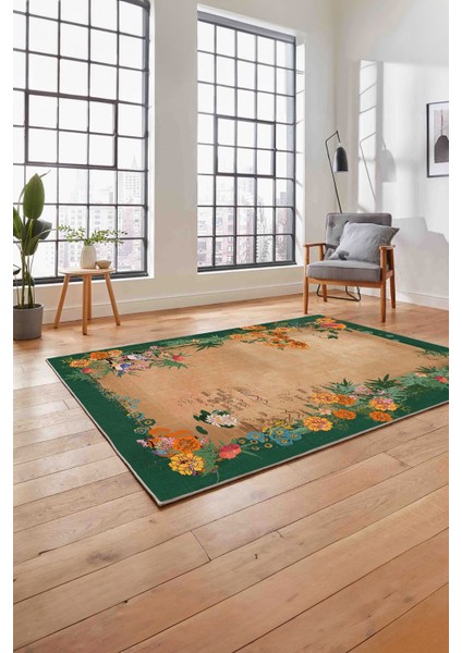 Baskılı Modern Çiçek Motifli Yıkanabilir Kaymaz Yolluk Mutfak Salon Halısı, Modern-150-Yeşil, fırsatları