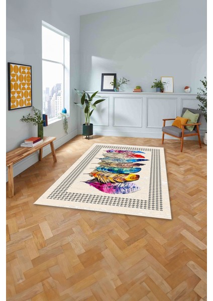 Baskılı Modern Kuş Tüyü Desen Yıkanabilir Kaymaz Yolluk Mutfak Salon Halısı, Modern-149-Renkli, fiyatları
