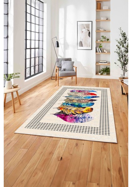 Baskılı Modern Kuş Tüyü Desen Yıkanabilir Kaymaz Yolluk Mutfak Salon Halısı, Modern-149-Renkli, modelleri