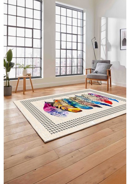 Baskılı Modern Kuş Tüyü Desen Yıkanabilir Kaymaz Yolluk Mutfak Salon Halısı, Modern-149-Renkli, fırsatları