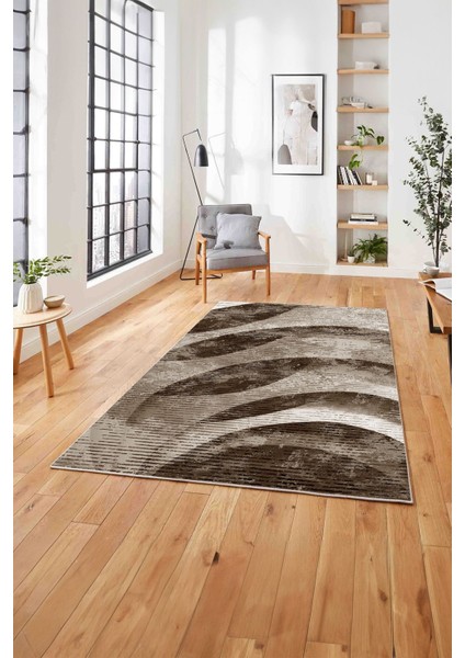 Baskılı Modern Sade Desenli Yıkanabilir Kaymaz Yolluk Mutfak Salon Halısı, Modern-124-Kahve,