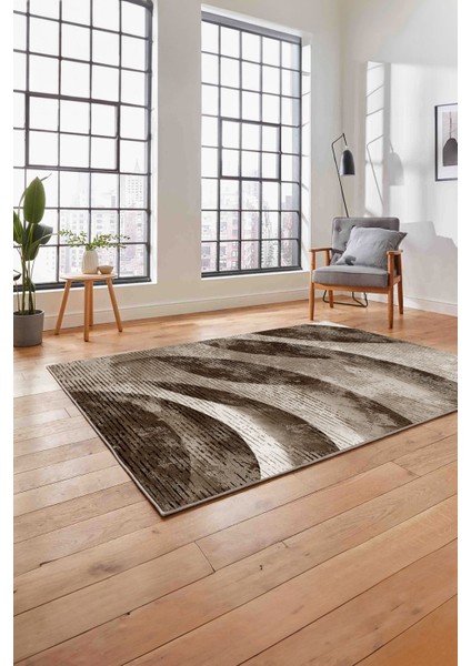 Baskılı Modern Sade Desenli Yıkanabilir Kaymaz Yolluk Mutfak Salon Halısı, Modern-124-Kahve,