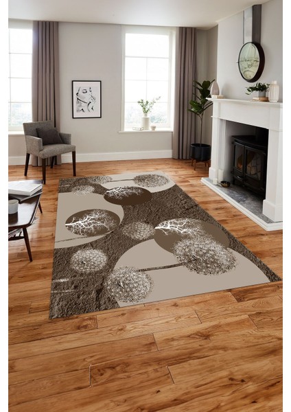 Baskılı Modern Ağaç Küre Desenli Yıkanabilir Kaymaz Yolluk Mutfak Salon Halısı, Modern-155-Kahve,