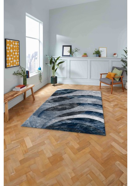 Baskılı Modern Sade Desenli Yıkanabilir Kaymaz Yolluk Mutfak Salon Halısı, Modern-124-Lacivert, fiyatları