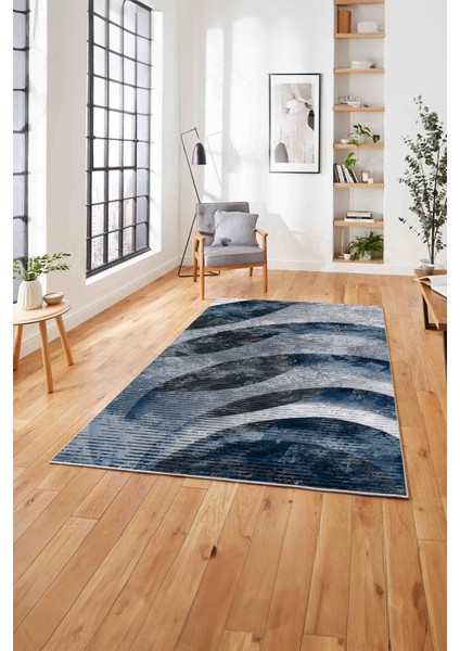 Baskılı Modern Sade Desenli Yıkanabilir Kaymaz Yolluk Mutfak Salon Halısı, Modern-124-Lacivert, modelleri